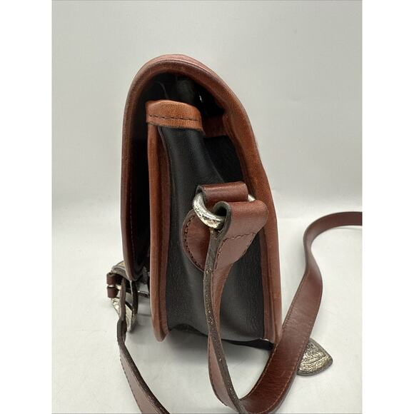 Vintage Brighton Out West Crossbody‎ Handbag Purse Brown Leather w/Silver Heart - Picture 4 of 7